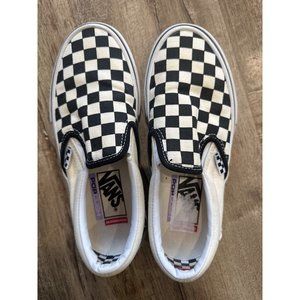 Vans Mens Checkerboard Skate Slip On Sneaker Shoes 4 Black Off White Cushioned